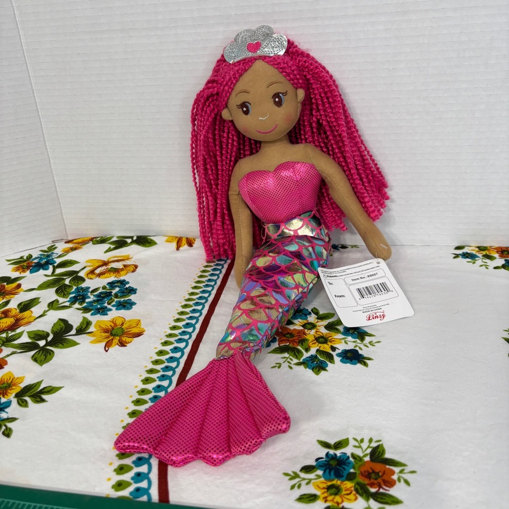 Lundy Under the Sea Pink Yarn Hair Mermaid Stuffed Doll NEW
